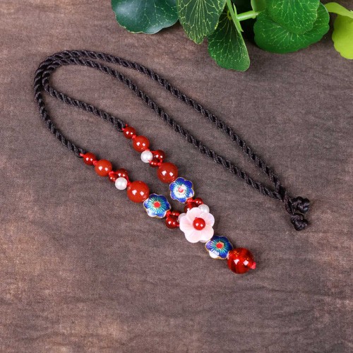Chinese dress hanfu oriental retro Necklace female clavicle chain cloisonne female agate short stage performance photos shooting antique pendant necklace